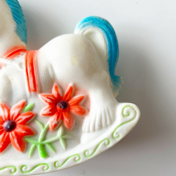 Vintage 1960’s Vintage Rocking Horse Pony W/ Chime Rattle Floral design - Picture 11 of 12